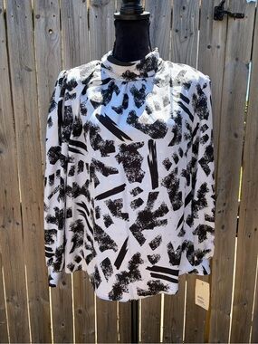 Vintage Jessica Michelle NOS Black & White Design Polyester Blouse Large